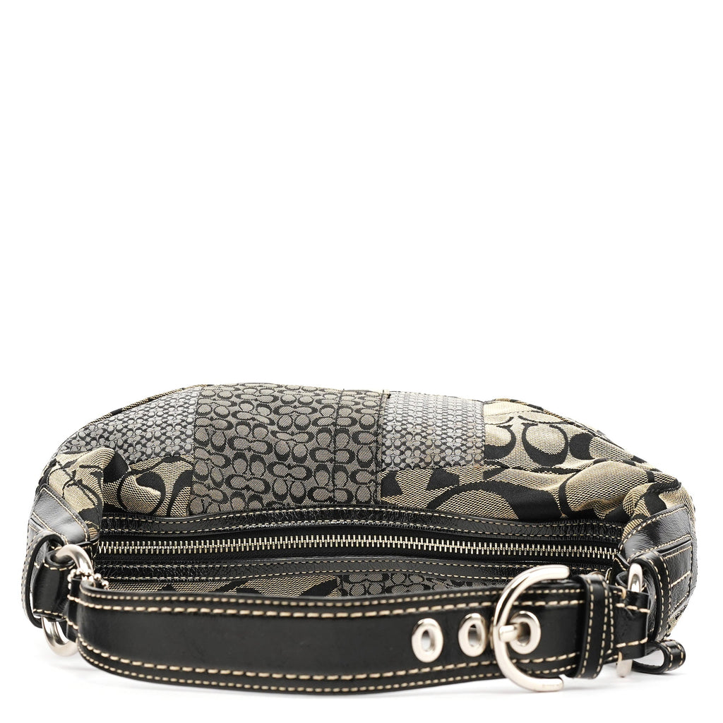 Grey Black Signature Canvas Patchwork Shoulder Bag
