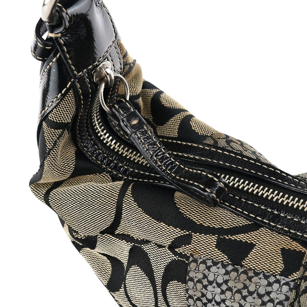 Grey Black Signature Canvas Patchwork Shoulder Bag