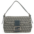FENDI Zucchino Mamma Bucket Handbag Gray/Navy Canvas Leather