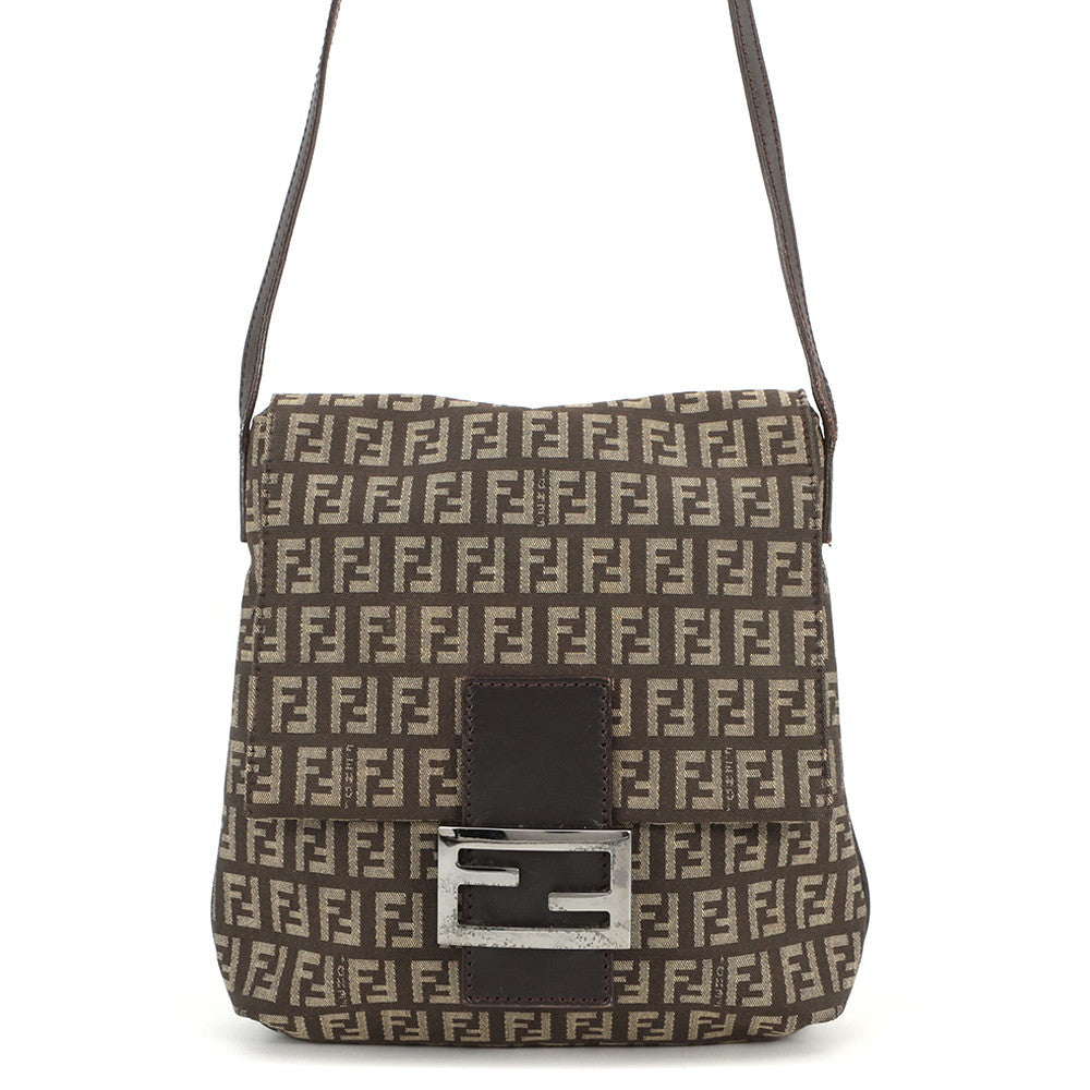 FENDI Zucchino Mamma Bucket Shoulder Bag Beige/Brown8BT075JQ4 Canvas Leather
