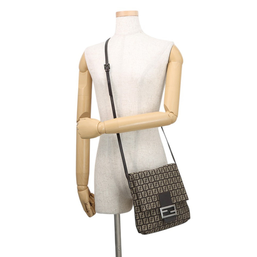 FENDI Zucchino Mamma Bucket Shoulder Bag Beige/Brown8BT075JQ4 Canvas Leather