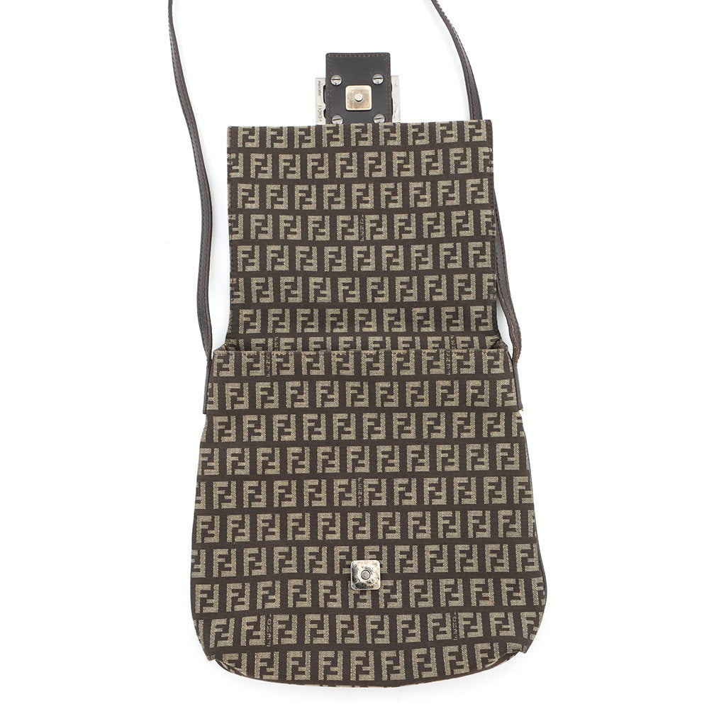FENDI Zucchino Mamma Bucket Shoulder Bag Beige/Brown8BT075JQ4 Canvas Leather