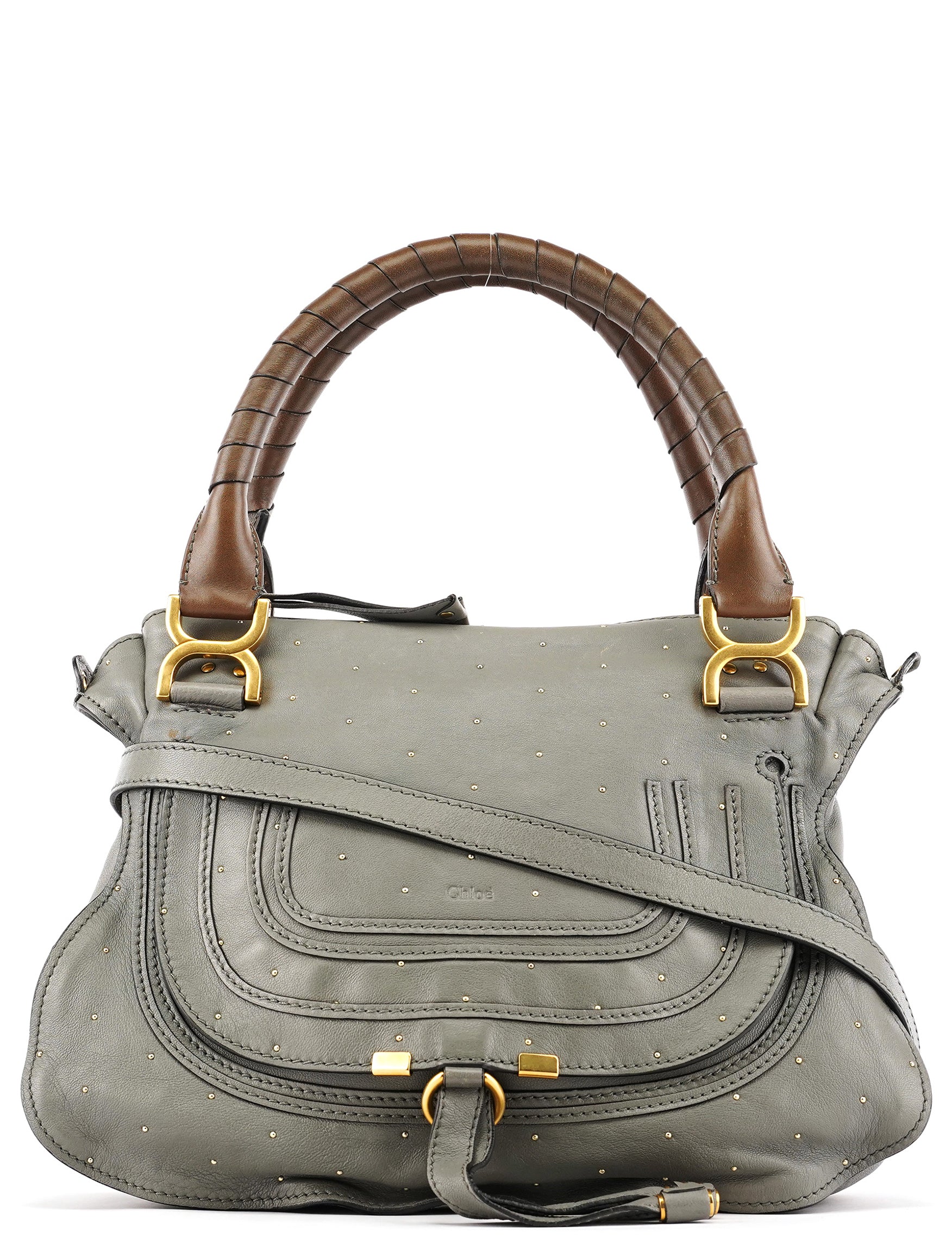 Grey Studded Leather Marcie 2-Way Bag