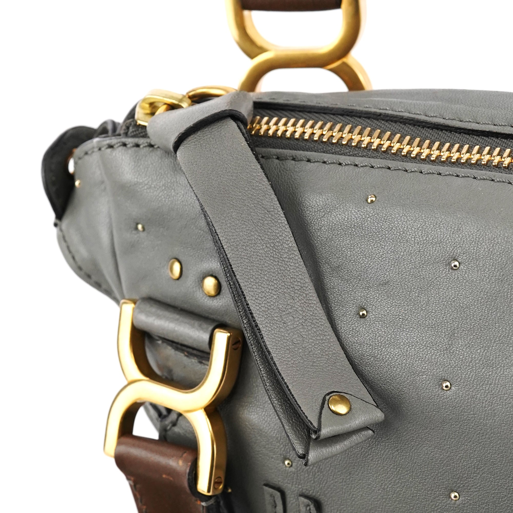 Grey Studded Leather Marcie 2-Way Bag