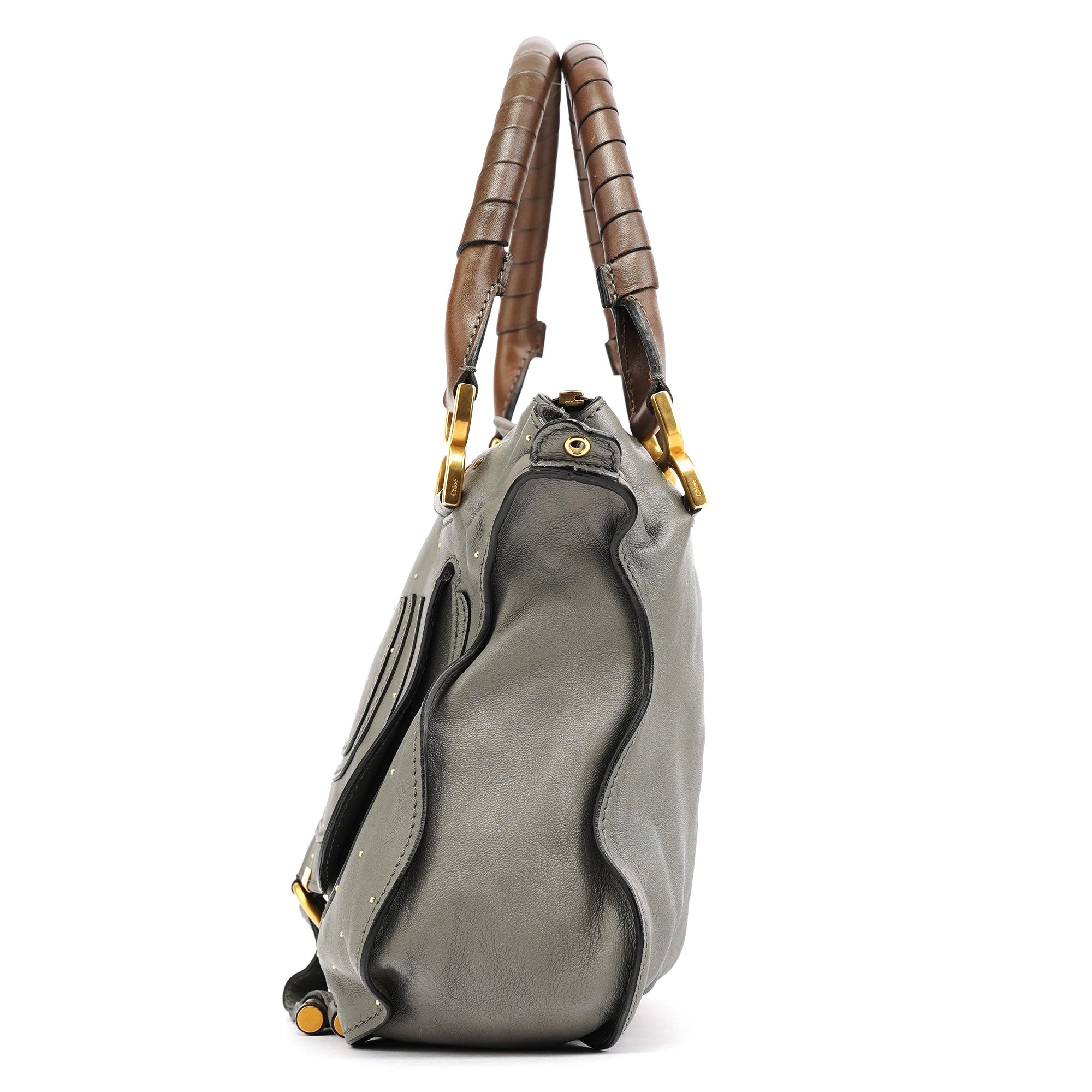 Grey Studded Leather Marcie 2-Way Bag