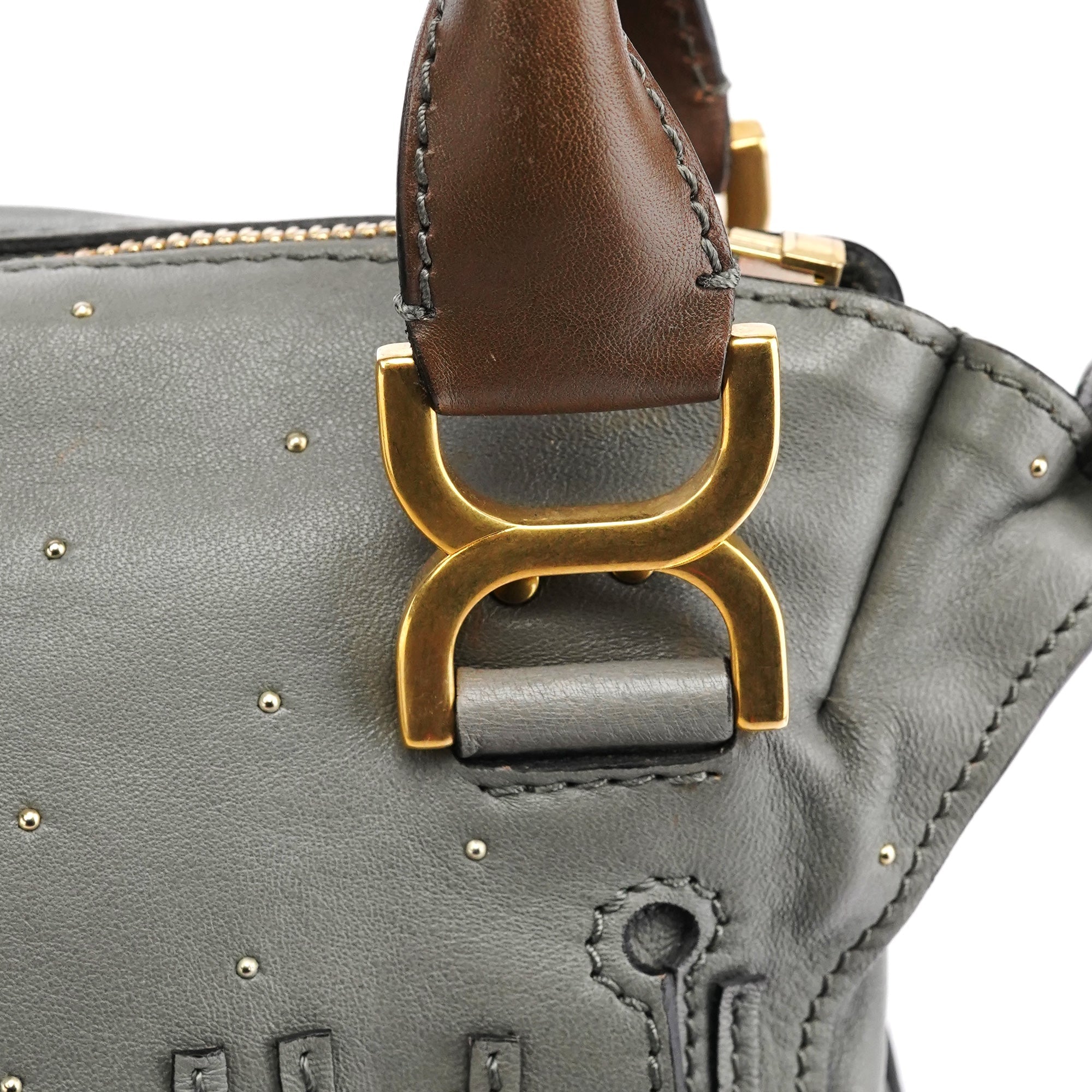 Grey Studded Leather Marcie 2-Way Bag