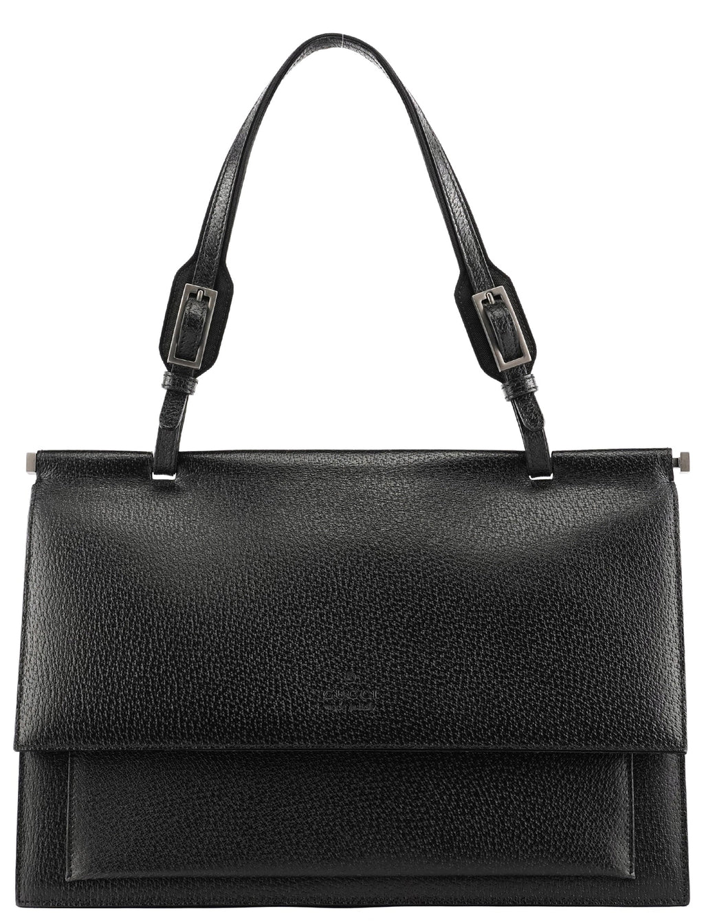 001 3299 Black Leather Flap Top Handle Bag