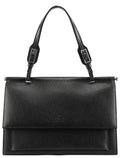 001 3299 Black Leather Flap Top Handle Bag
