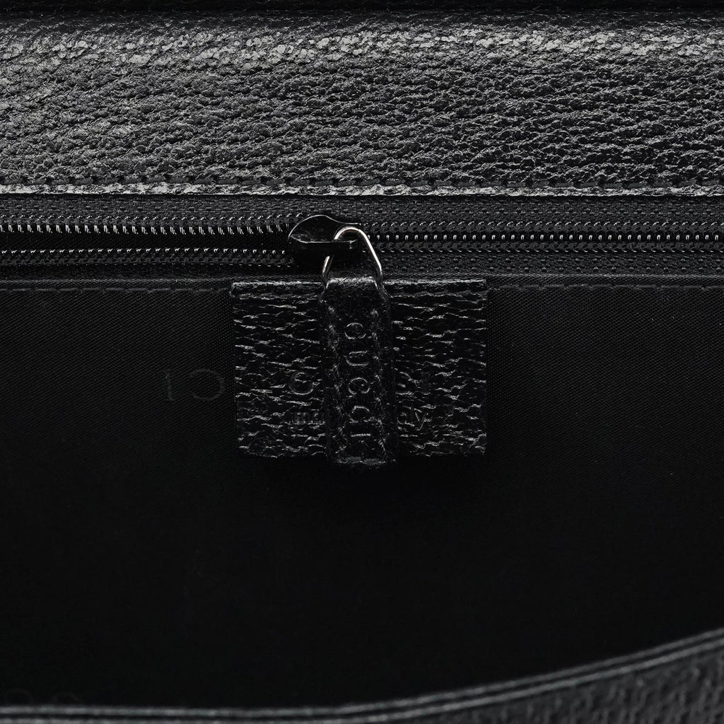 001 3299 Black Leather Flap Top Handle Bag