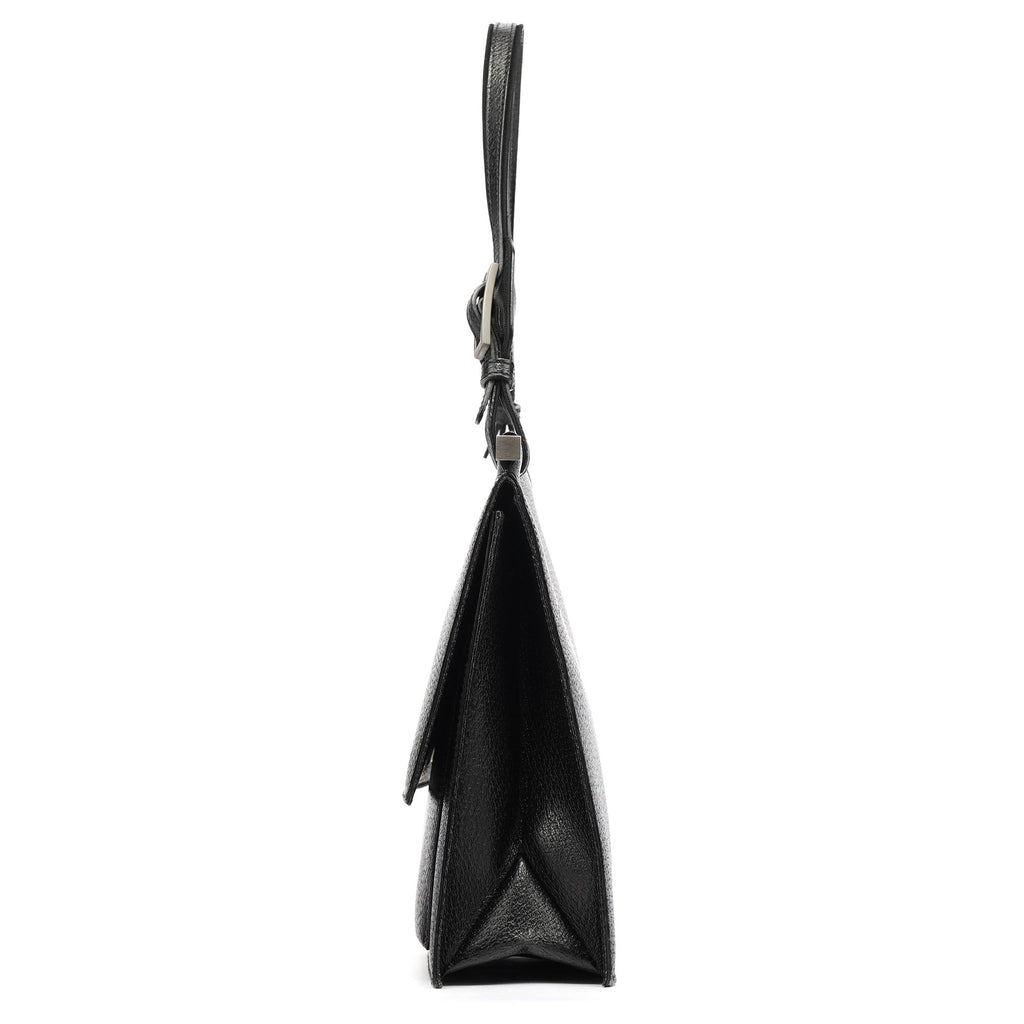 001 3299 Black Leather Flap Top Handle Bag