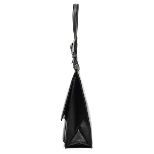 001 3299 Black Leather Flap Top Handle Bag