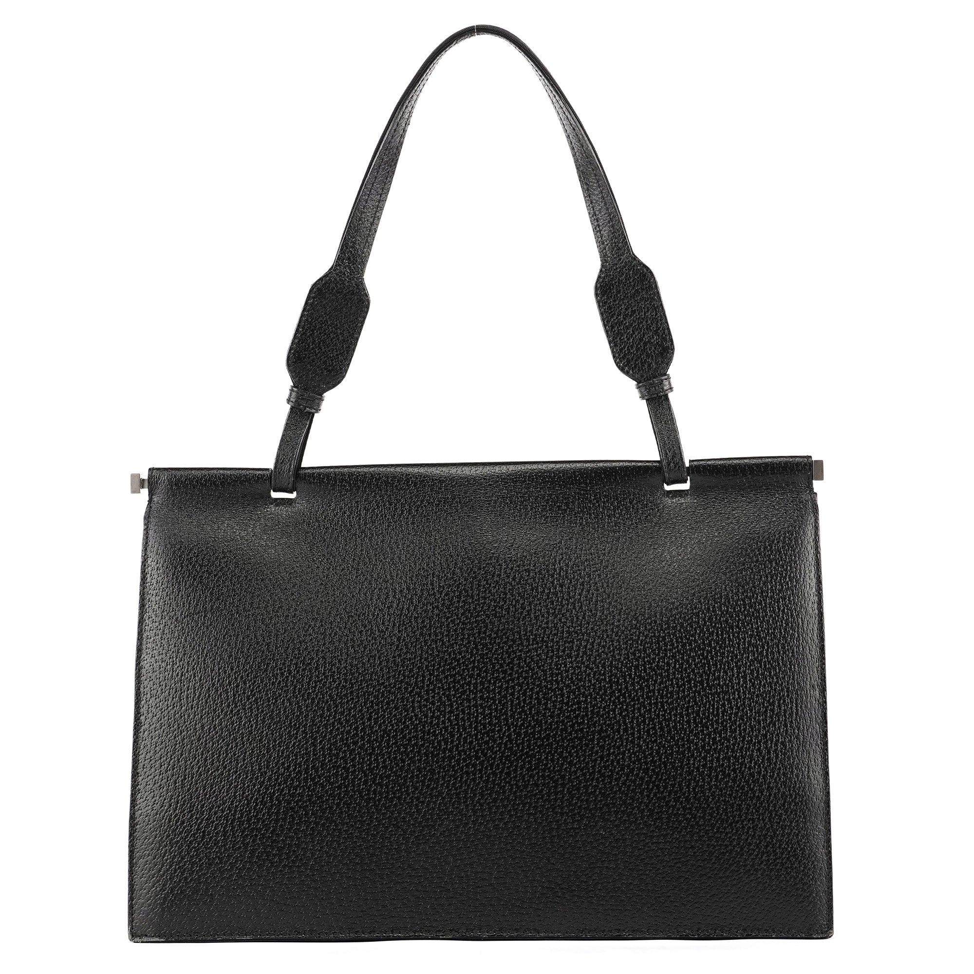 001 3299 Black Leather Flap Top Handle Bag