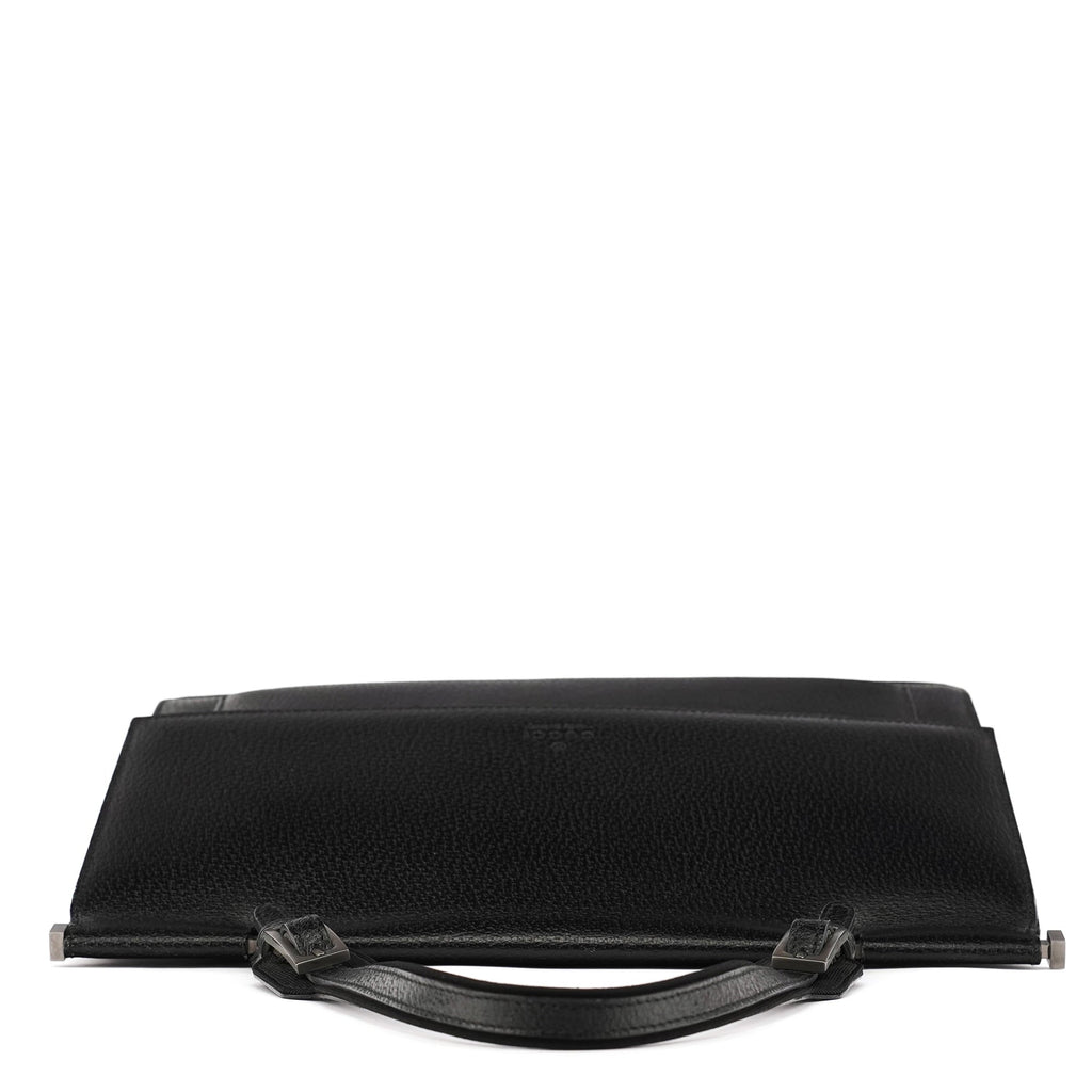 001 3299 Black Leather Flap Top Handle Bag