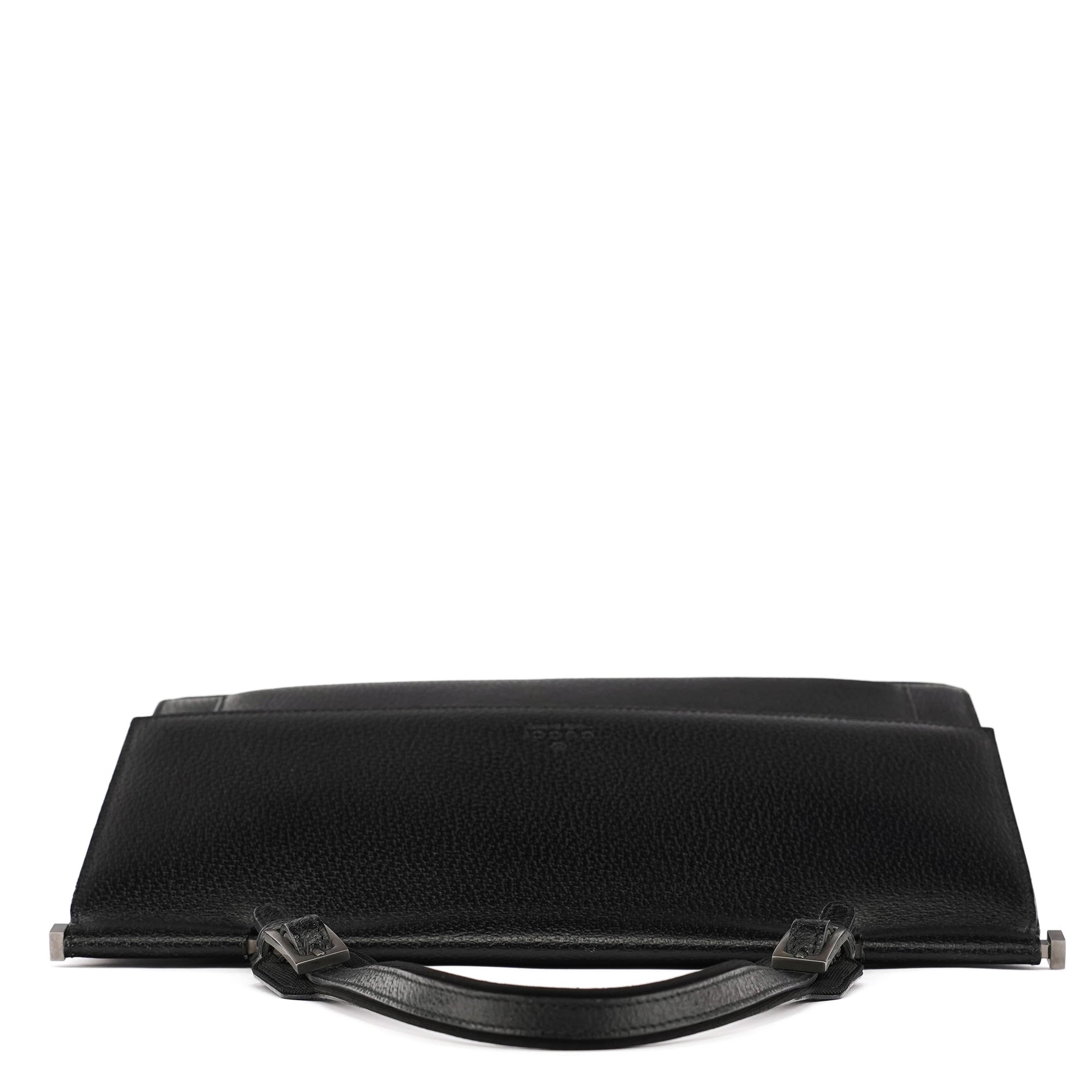 001 3299 Black Leather Flap Top Handle Bag