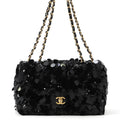 CHANEL Matelasse Sequins Shoulder Bag BlackA01112 Lambskin Satin Sequins Size 25