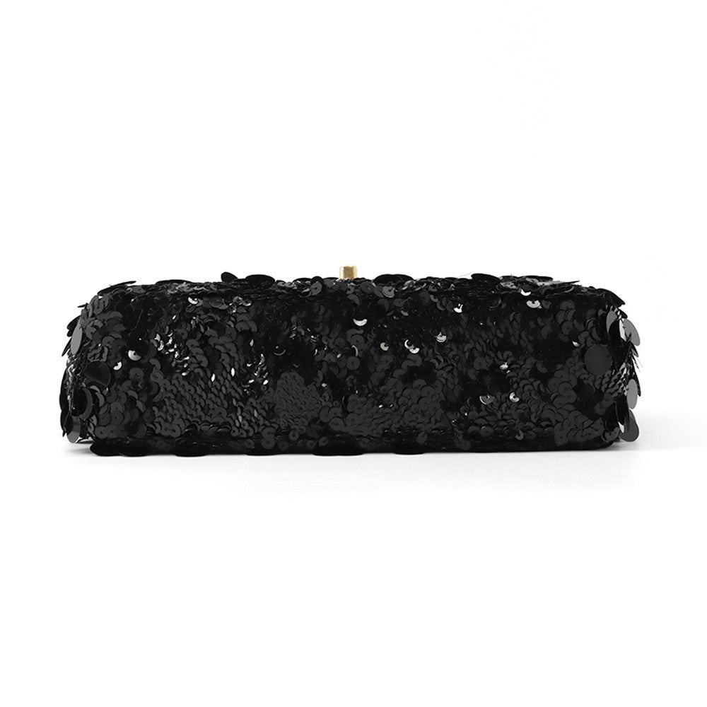 CHANEL Matelasse Sequins Shoulder Bag BlackA01112 Lambskin Satin Sequins Size 25