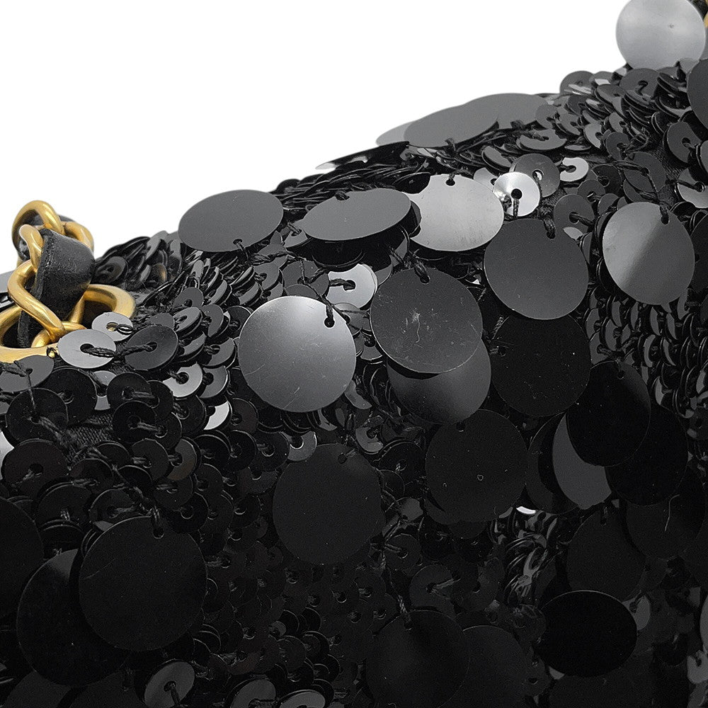 CHANEL Matelasse Sequins Shoulder Bag BlackA01112 Lambskin Satin Sequins Size 25