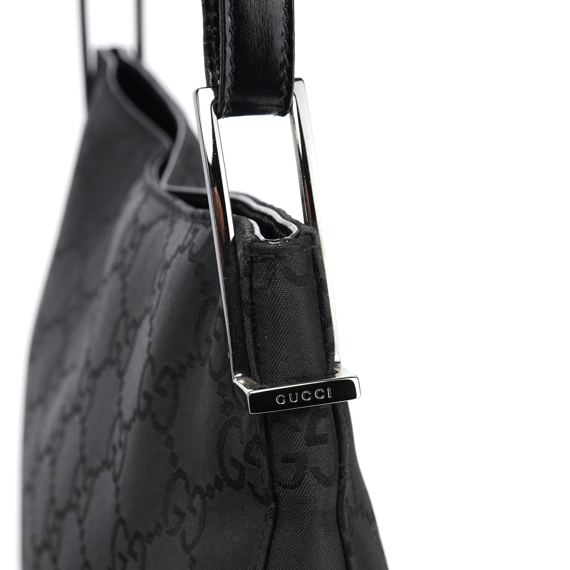 001 3166 Black GG Nylon Shoulder Bag