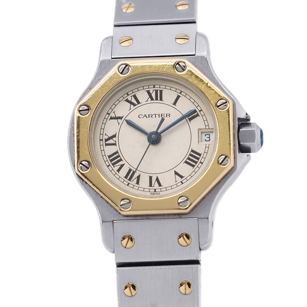CARTIER Santos Octagon SM W25mm Stainless Steel K18YG Ivory DialW2001683