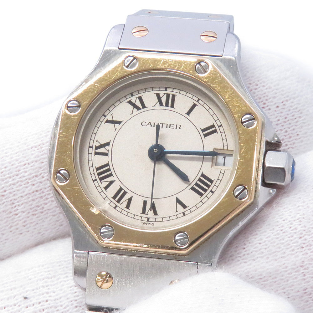 CARTIER Santos Octagon SM W25mm Stainless Steel K18YG Ivory DialW2001683