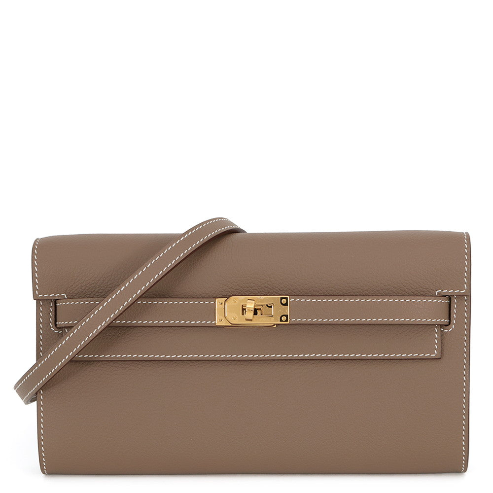 HERMES Kelly wallet long to go Etoupe Evercolor
