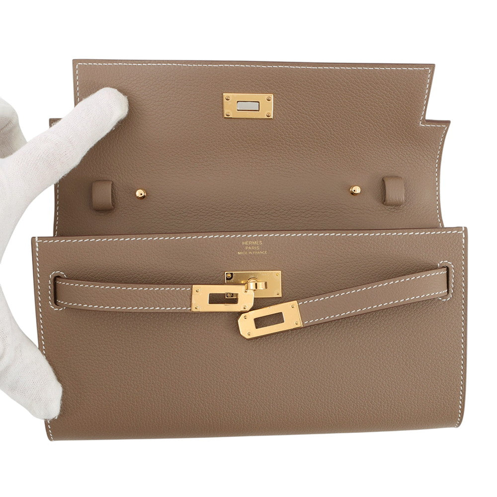 HERMES Kelly wallet long to go Etoupe Evercolor