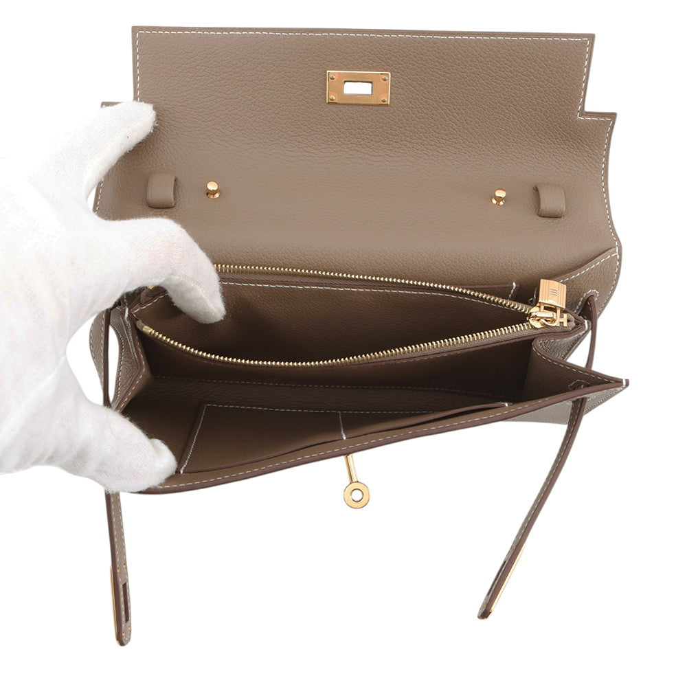HERMES Kelly wallet long to go Etoupe Evercolor