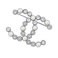 CHANEL CC Logo Brooch Faux Pearl Light Stone Metal