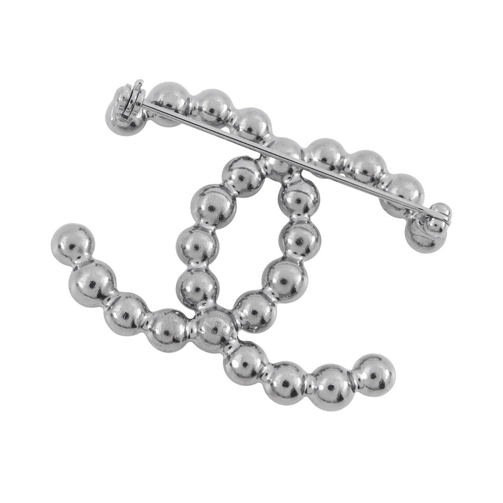 CHANEL CC Logo Brooch Faux Pearl Light Stone Metal