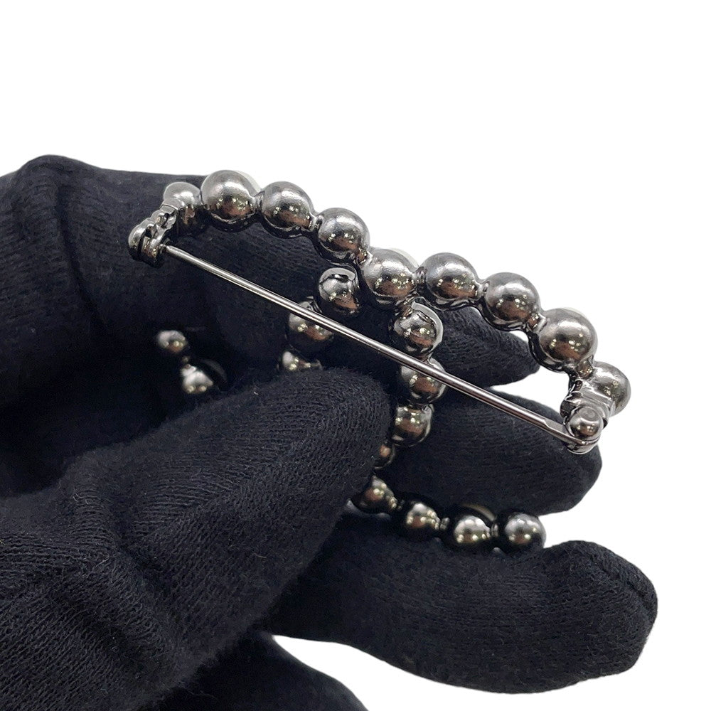 CHANEL CC Logo Brooch Faux Pearl Light Stone Metal