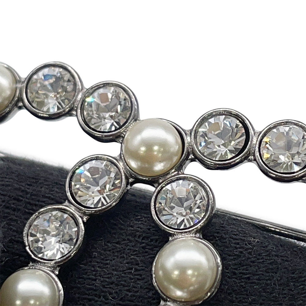 CHANEL CC Logo Brooch Faux Pearl Light Stone Metal