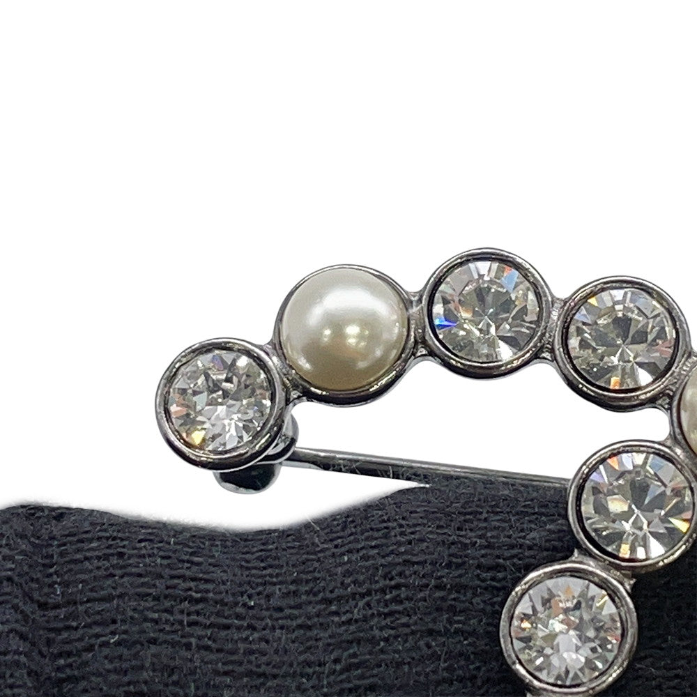 CHANEL CC Logo Brooch Faux Pearl Light Stone Metal