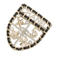 CHANEL CC Logo Emblem Brooch BlackAB4702 Gold Plated Rhinestone Faux Pearl