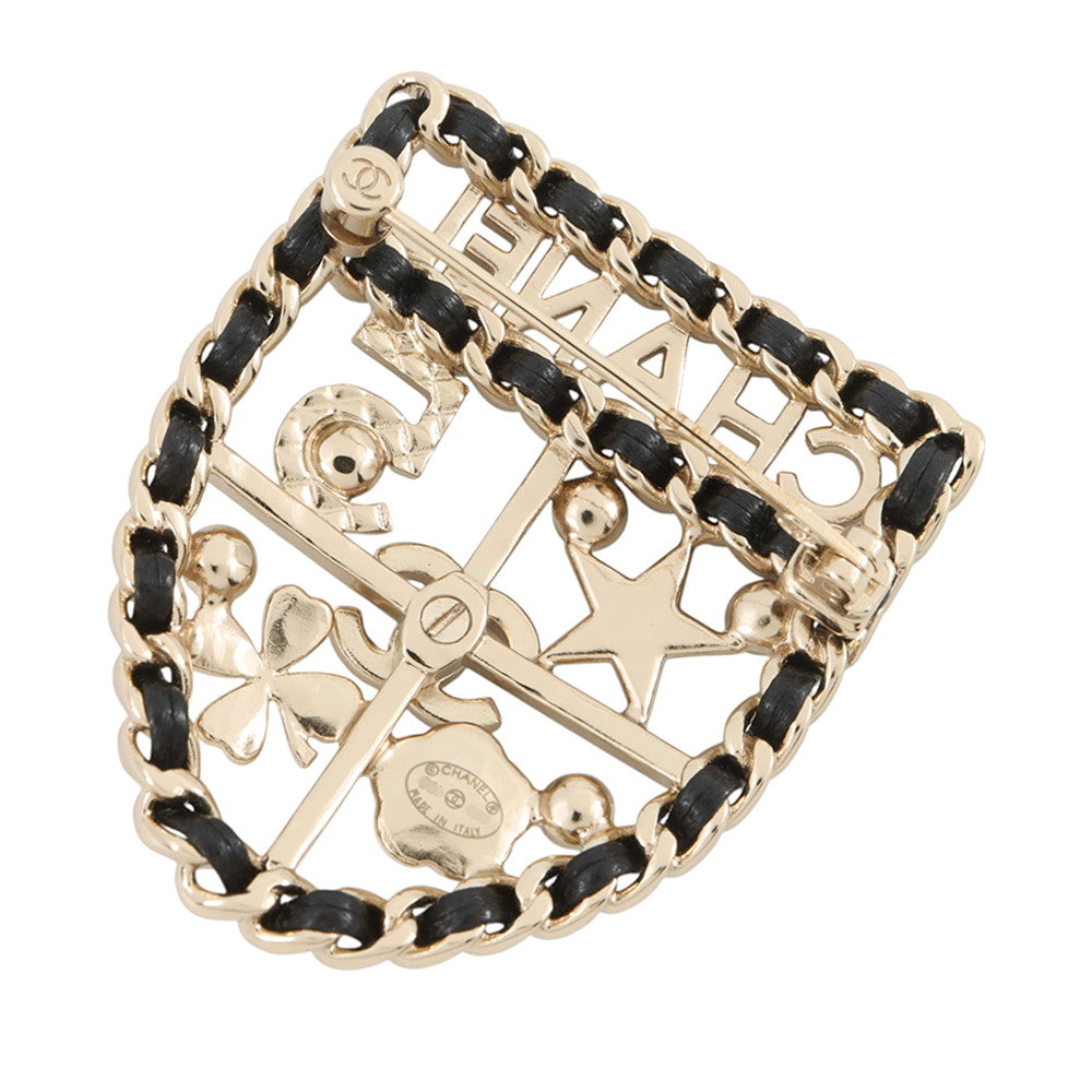 CHANEL CC Logo Emblem Brooch BlackAB4702 Gold Plated Rhinestone Faux Pearl