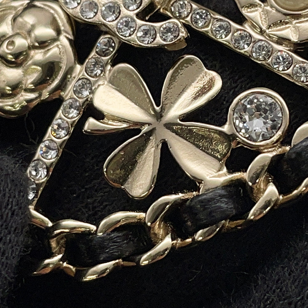 CHANEL CC Logo Emblem Brooch BlackAB4702 Gold Plated Rhinestone Faux Pearl