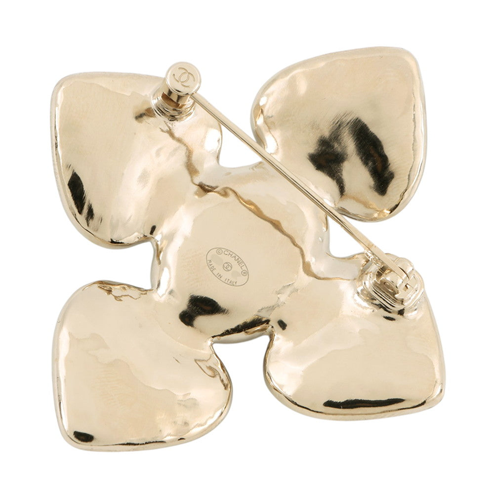 CHANEL CC Logo Heartshall BroochAB7517 Gold Plated Faux Pearl