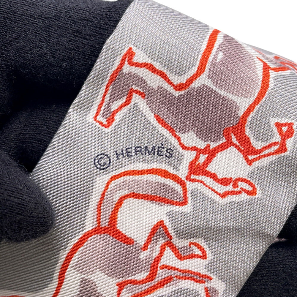 HERMES Twilly, the Free Horse, Chevaux en Liberte Grispearl/Rouge/White Silk100%