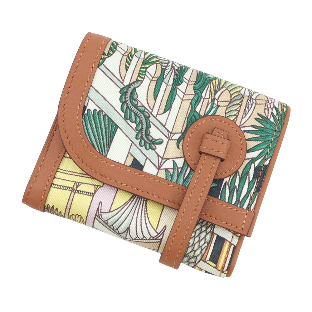 HERMES Avexois Compact ANIMAPOLIS Gold/Multicolor Swift Leather/Silk