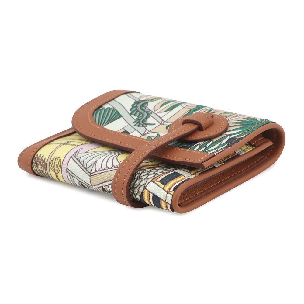 HERMES Avexois Compact ANIMAPOLIS Gold/Multicolor Swift Leather/Silk