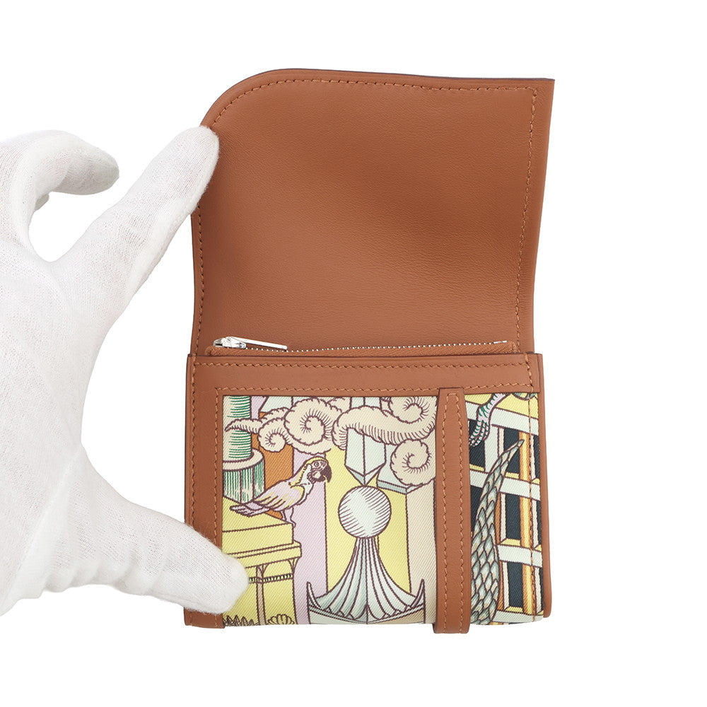HERMES Avexois Compact ANIMAPOLIS Gold/Multicolor Swift Leather/Silk