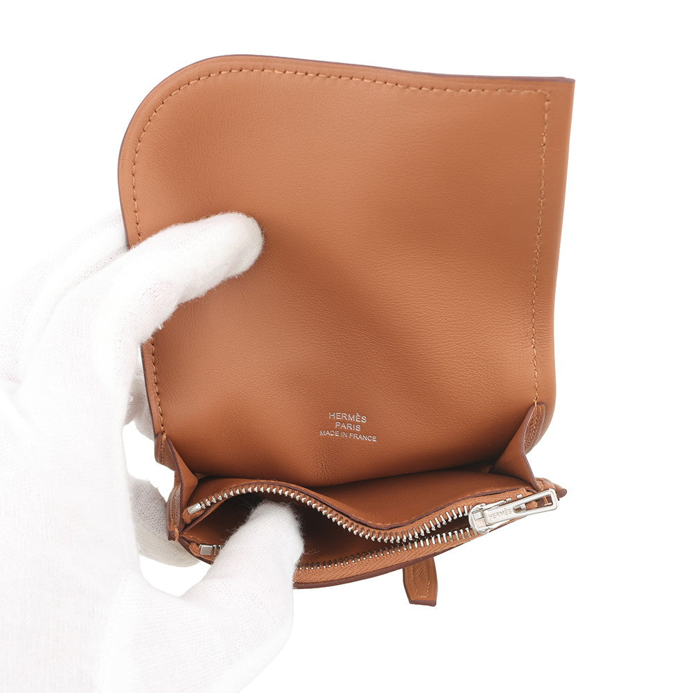 HERMES Avexois Compact ANIMAPOLIS Gold/Multicolor Swift Leather/Silk