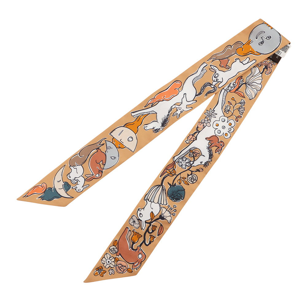 HERMES Twilly Twilly Mille Et Un Lapins Beige Doll / Apricot Silk100%