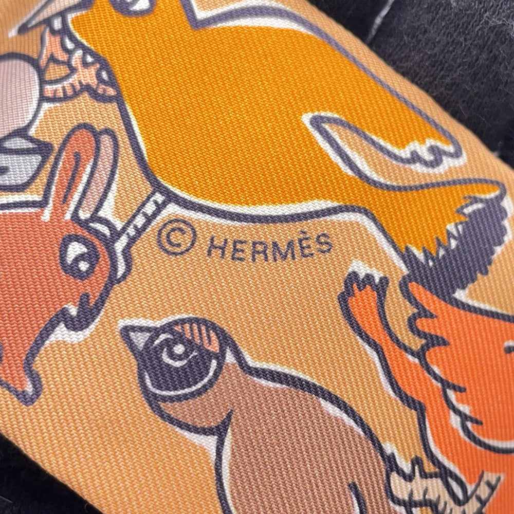 HERMES Twilly Twilly Mille Et Un Lapins Beige Doll / Apricot Silk100%