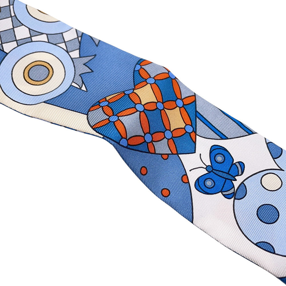 HERMES Twilly Whispering in the Forest Les Murmures de la Foret Blue Jean/Orange/Cream Silk100%