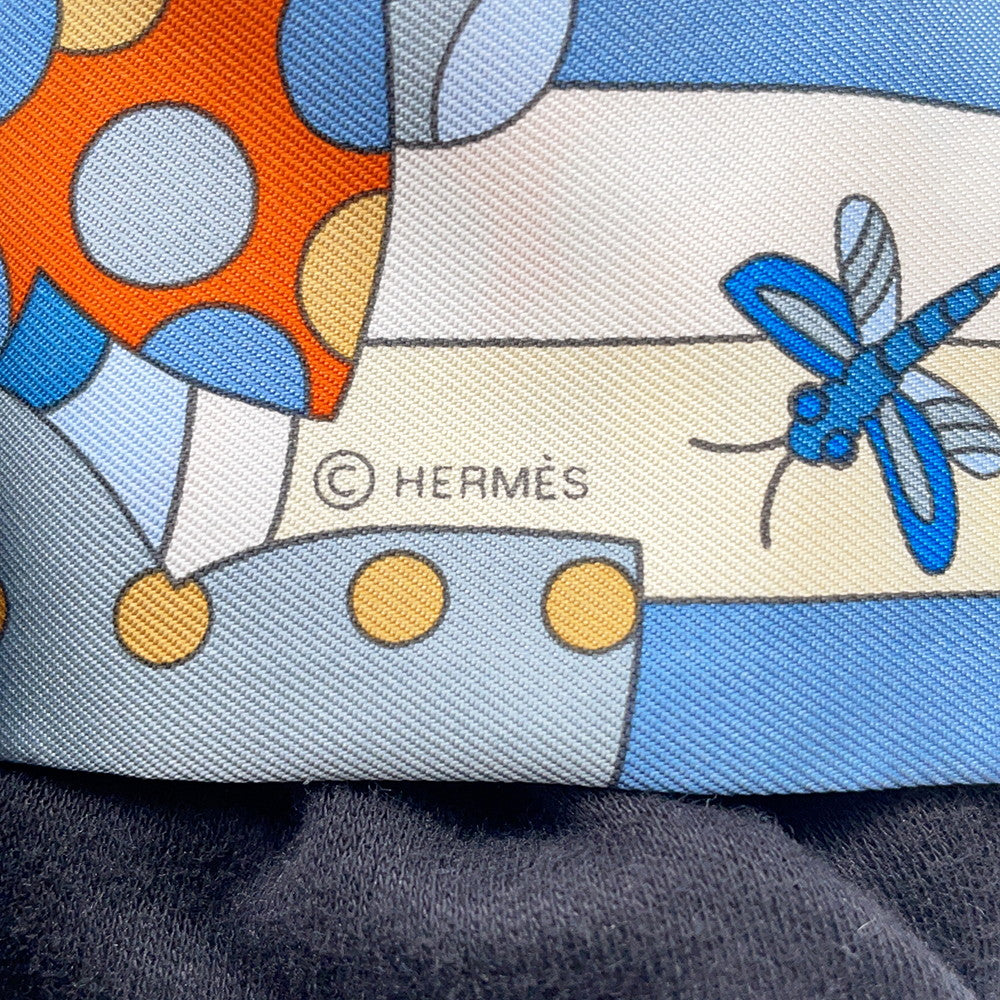 HERMES Twilly Whispering in the Forest Les Murmures de la Foret Blue Jean/Orange/Cream Silk100%