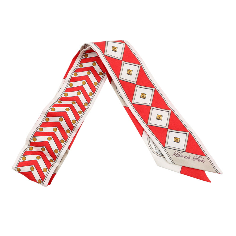 HERMES Twilly Colliers et Chiens forever Rouge/Blanc/Multicolor Silk100%