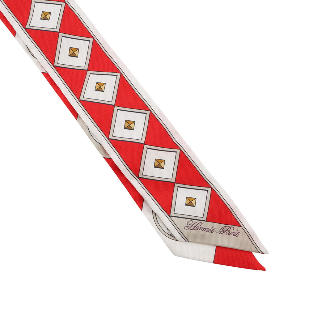 HERMES Twilly Colliers et Chiens forever Rouge/Blanc/Multicolor Silk100%