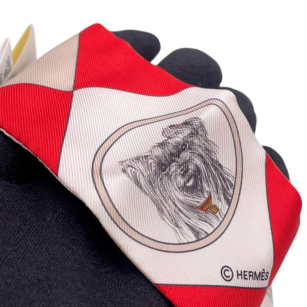 HERMES Twilly Colliers et Chiens forever Rouge/Blanc/Multicolor Silk100%