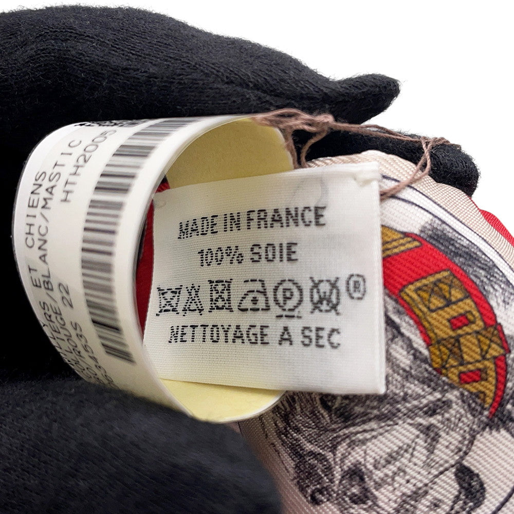 HERMES Twilly Colliers et Chiens forever Rouge/Blanc/Multicolor Silk100%