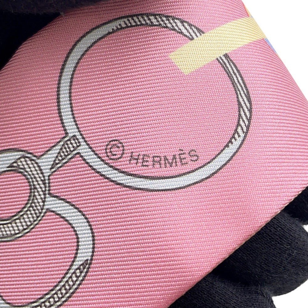 HERMES Twilly Do Re Boucles Rose Poudre/Blue Silk100%